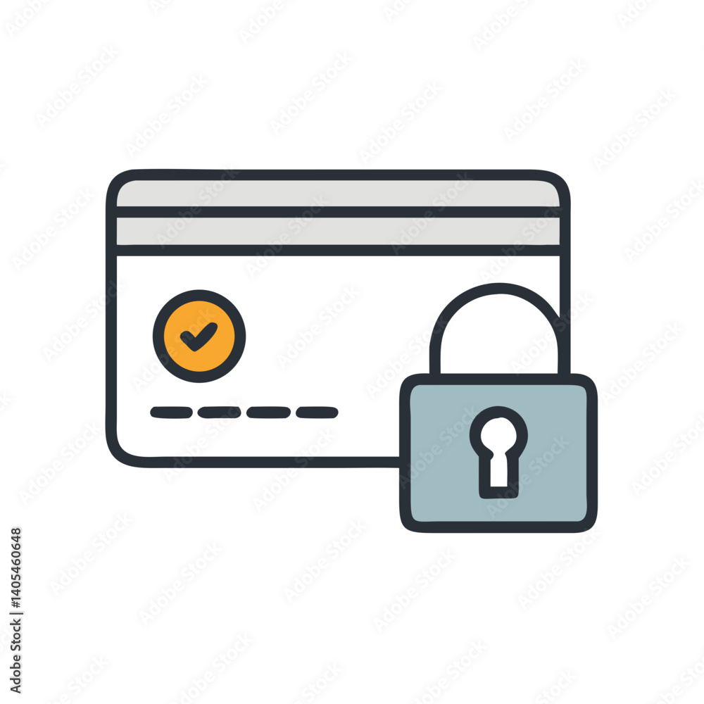 Aufkleber credit card with lock icon representing secure payment and financial data protection