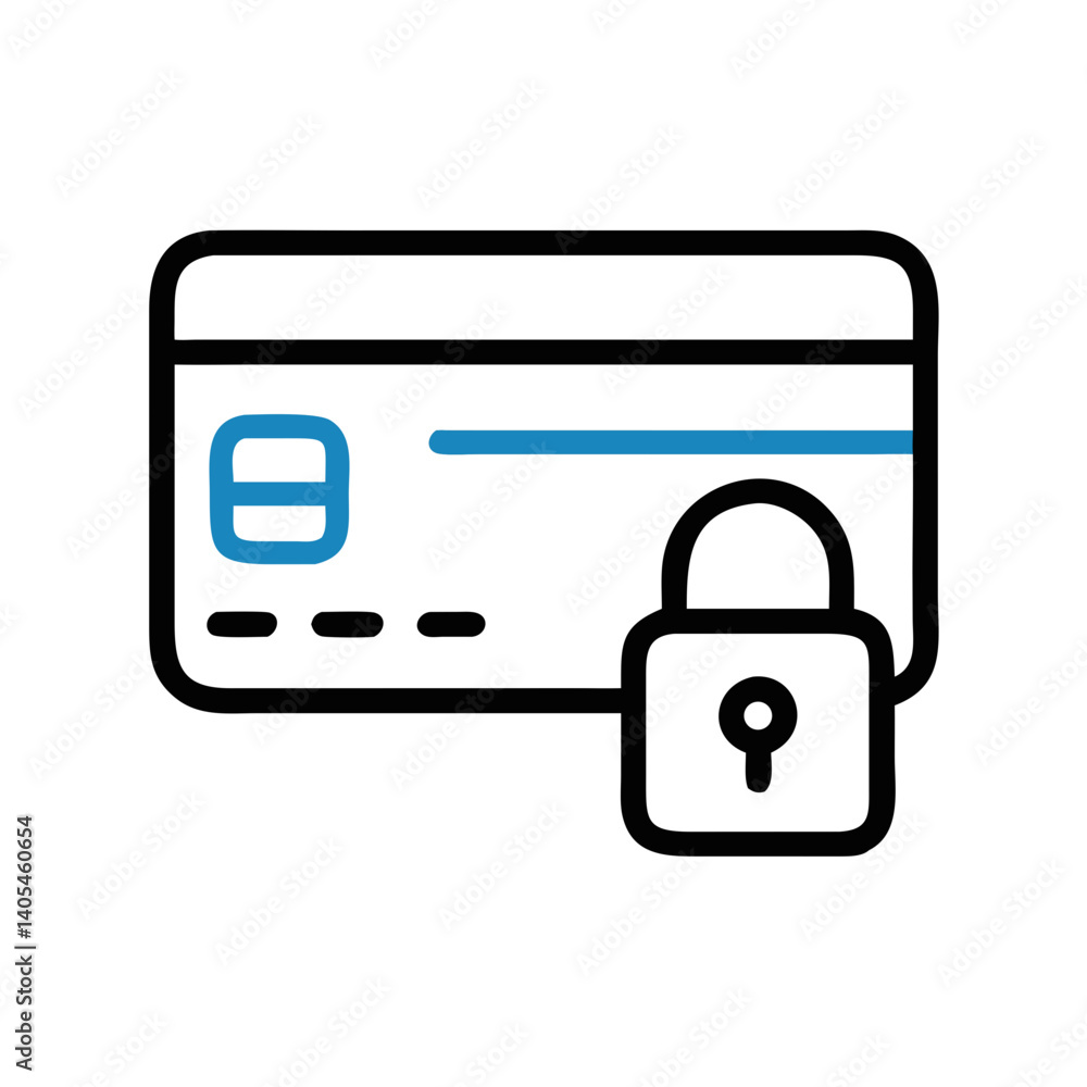 Poster credit card with lock icon representing secure payment and financial data protection