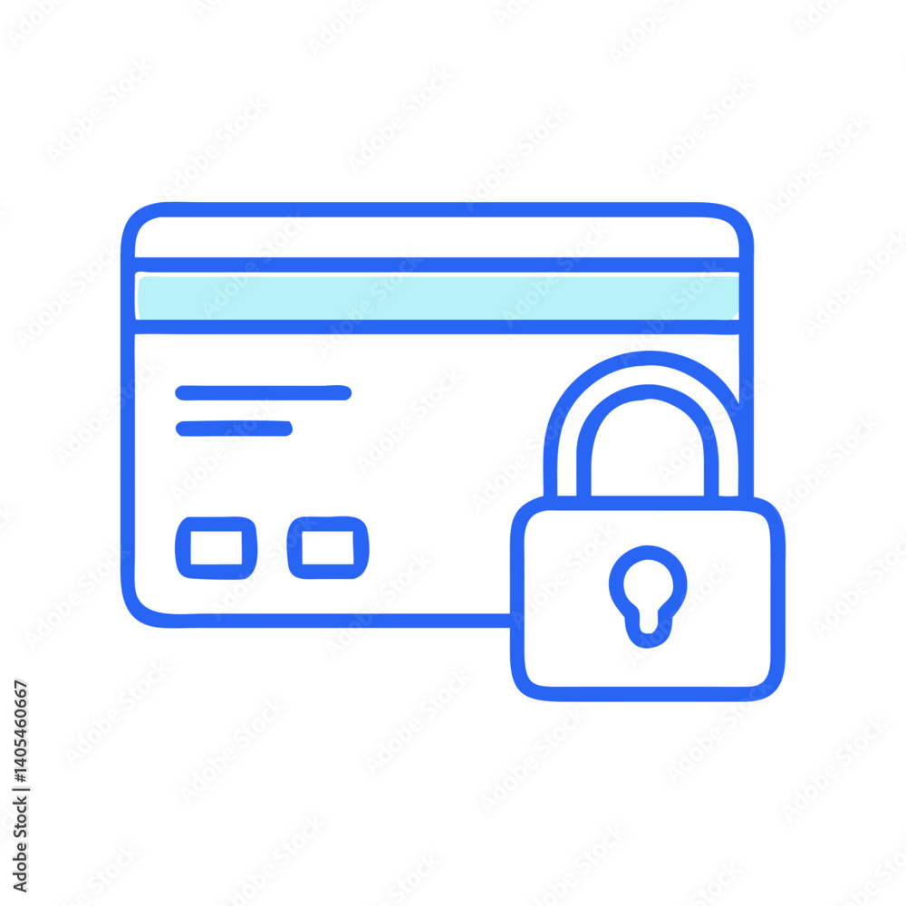 Poster credit card with lock icon representing secure payment and financial data protection