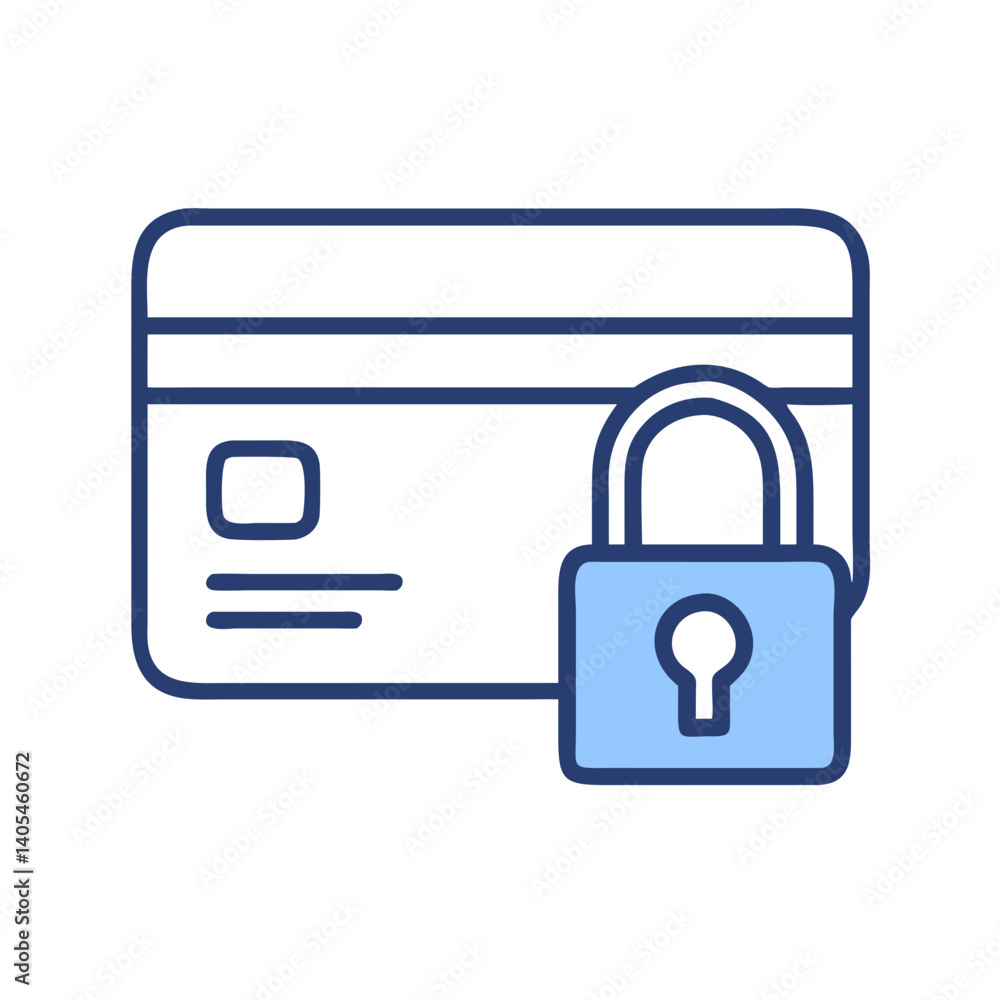 Poster credit card with lock icon representing secure payment and financial data protection