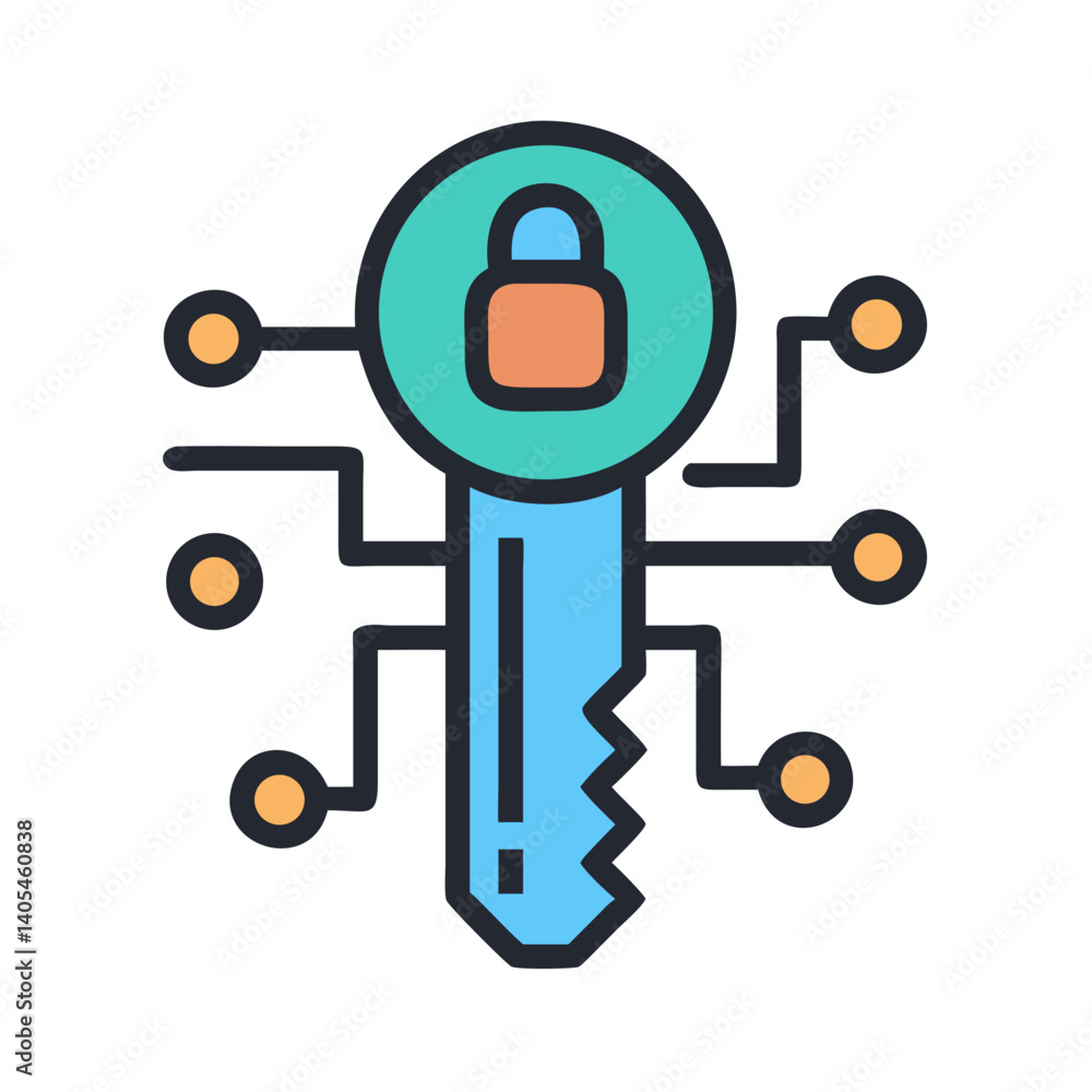 Poster Cybersecurity Key Icon Representing Digital Access Control and Secure Authentication