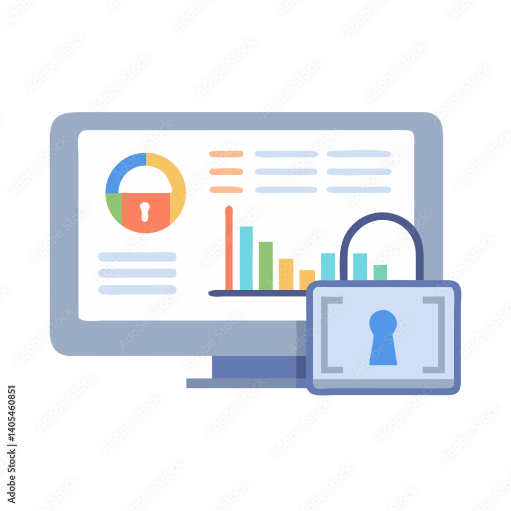 Poster data dashboard with lock icon representing secure analytics and protected information access