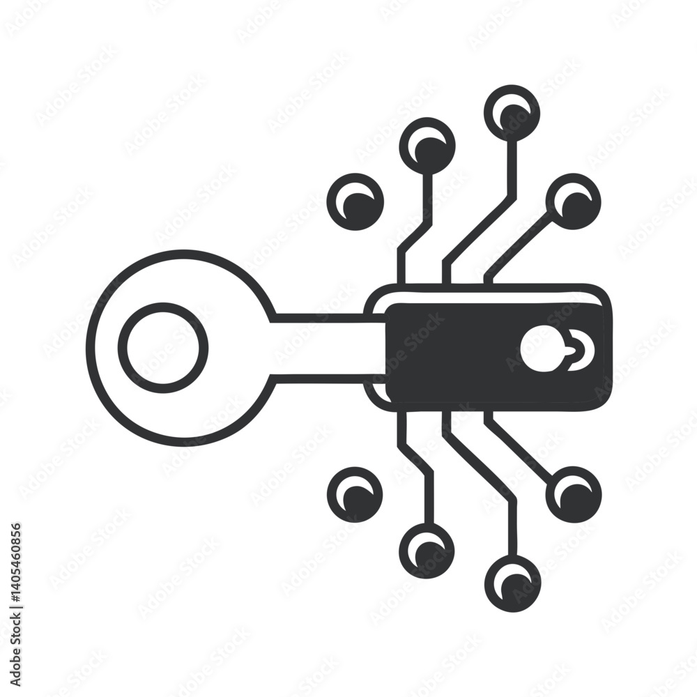 Poster Cybersecurity Key Icon Representing Digital Access Control and Secure Authentication