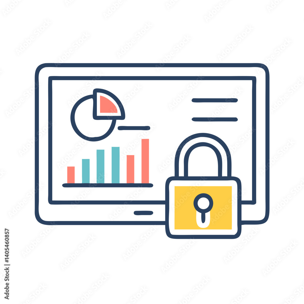 Poster data dashboard with lock icon representing secure analytics and protected information access