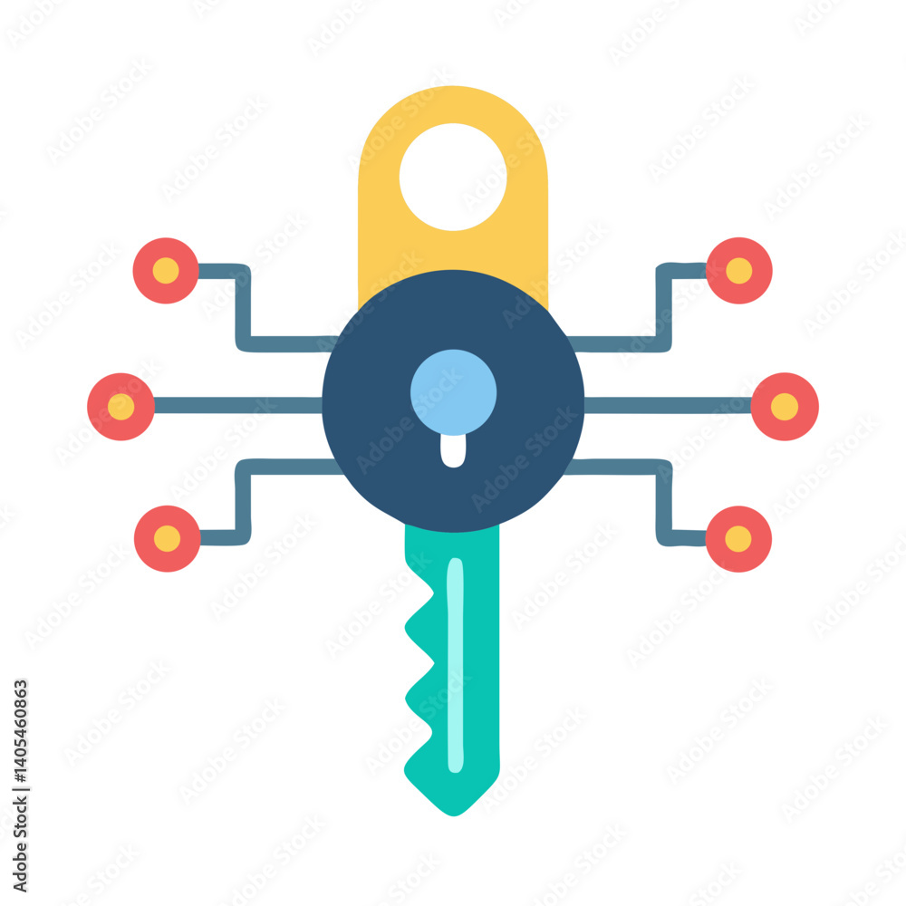 Poster Cybersecurity Key Icon Representing Digital Access Control and Secure Authentication