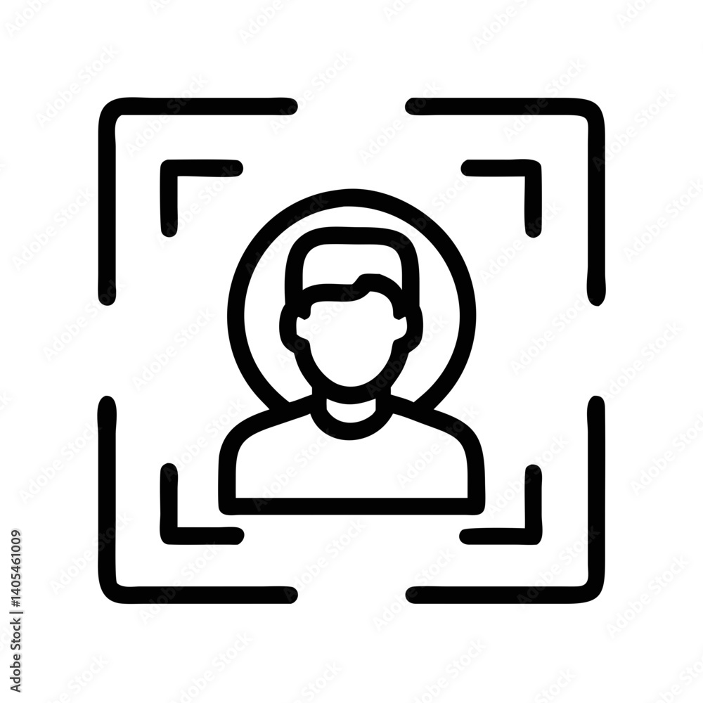 Aufkleber Face Recognition in Frame Icon Representing Biometric Identification and Secure Access