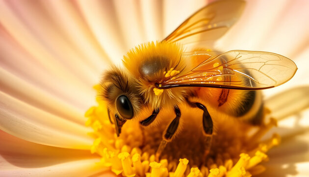 Honeybee On Pale Pink Flower - Powered by Adobe