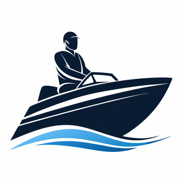 man driving blue speedboat on water clip art preview