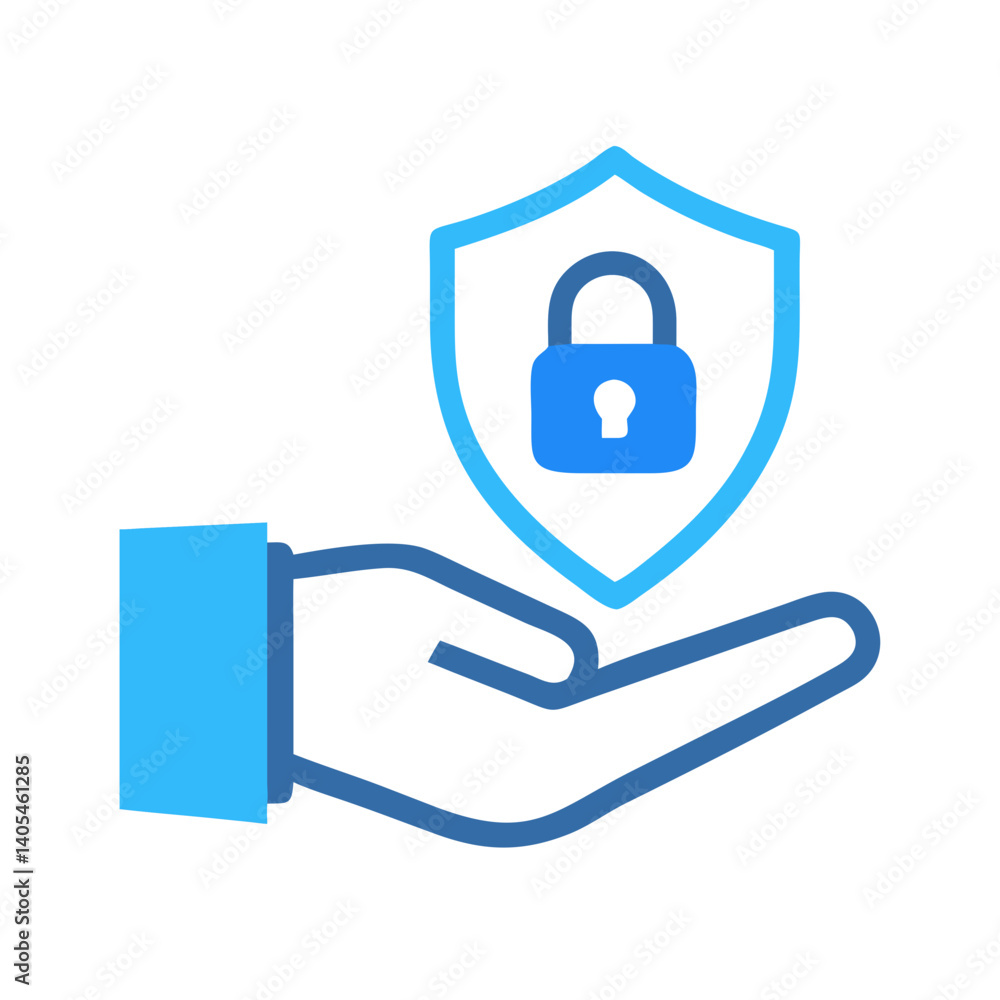 Poster Hand with Shield Lock Icon Representing Data Protection and Secure Access Control