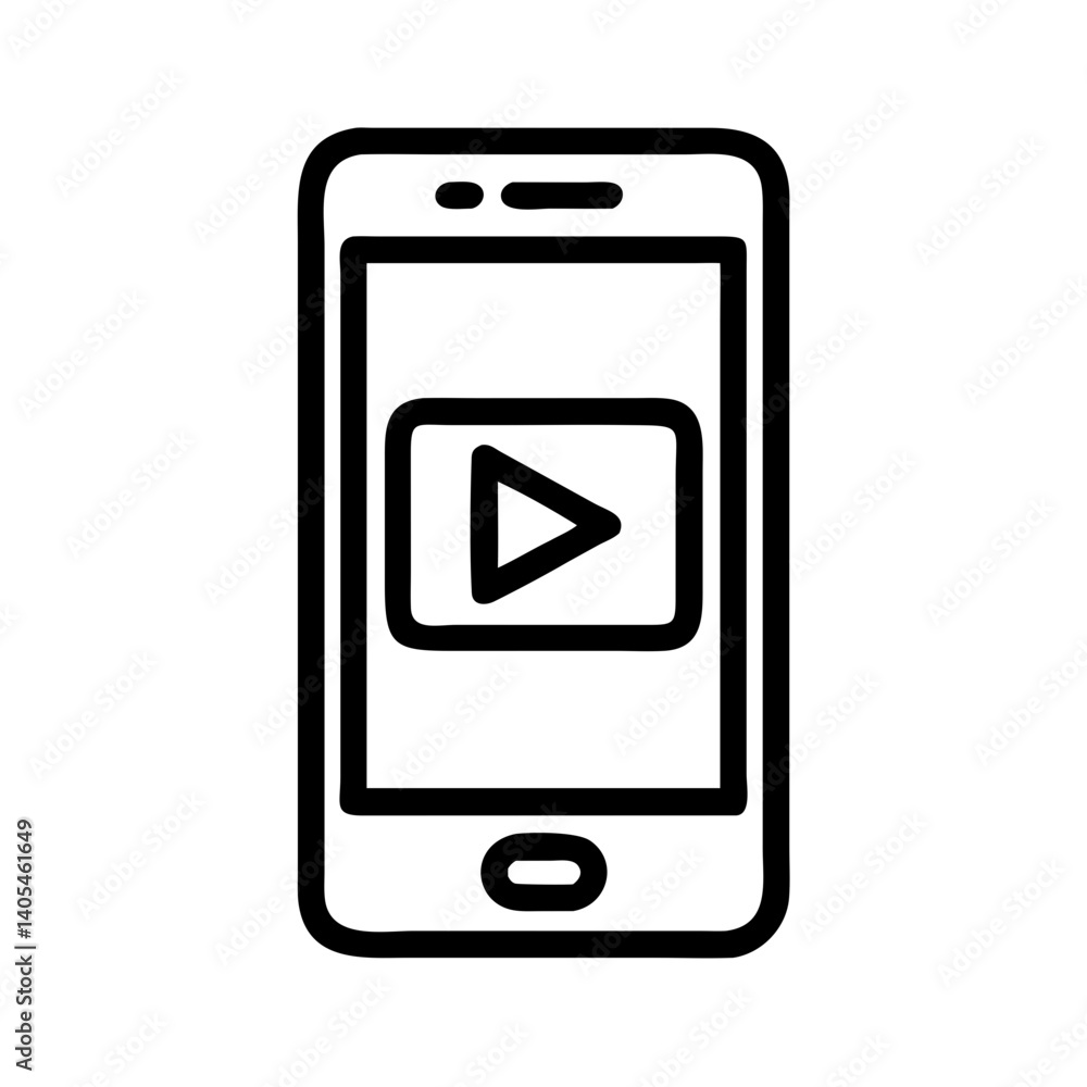 Poster mobile with play icon representing smartphone media playback and streaming access