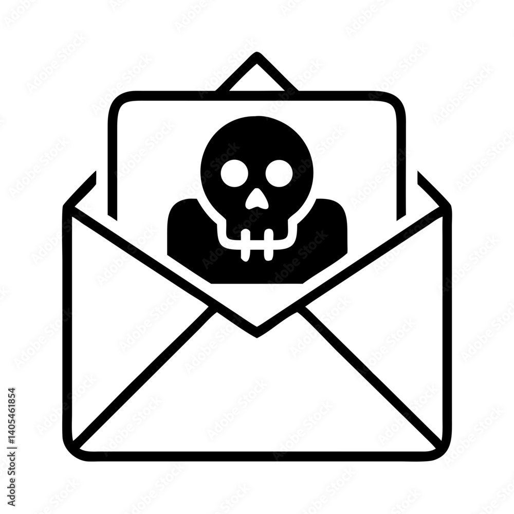Poster phishing email with skull icon representing malicious message and cyber threat