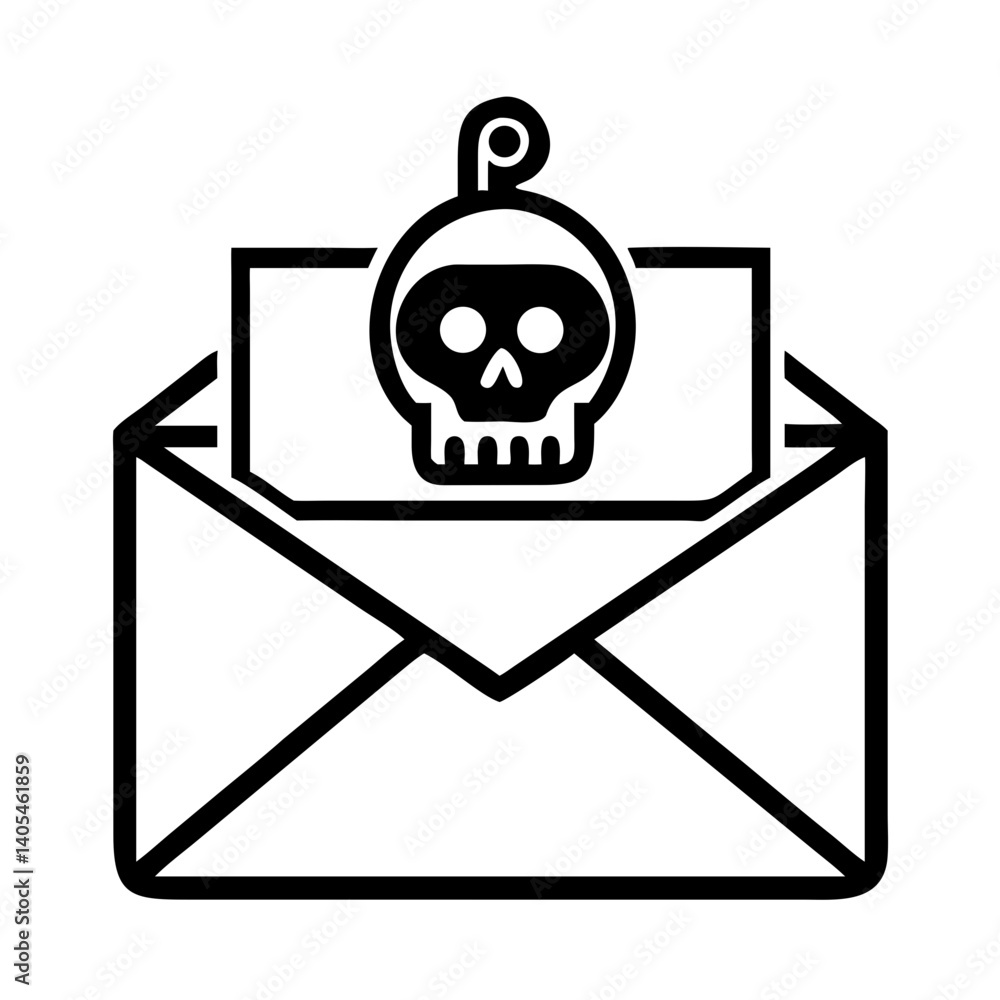 Poster phishing email with skull icon representing malicious message and cyber threat