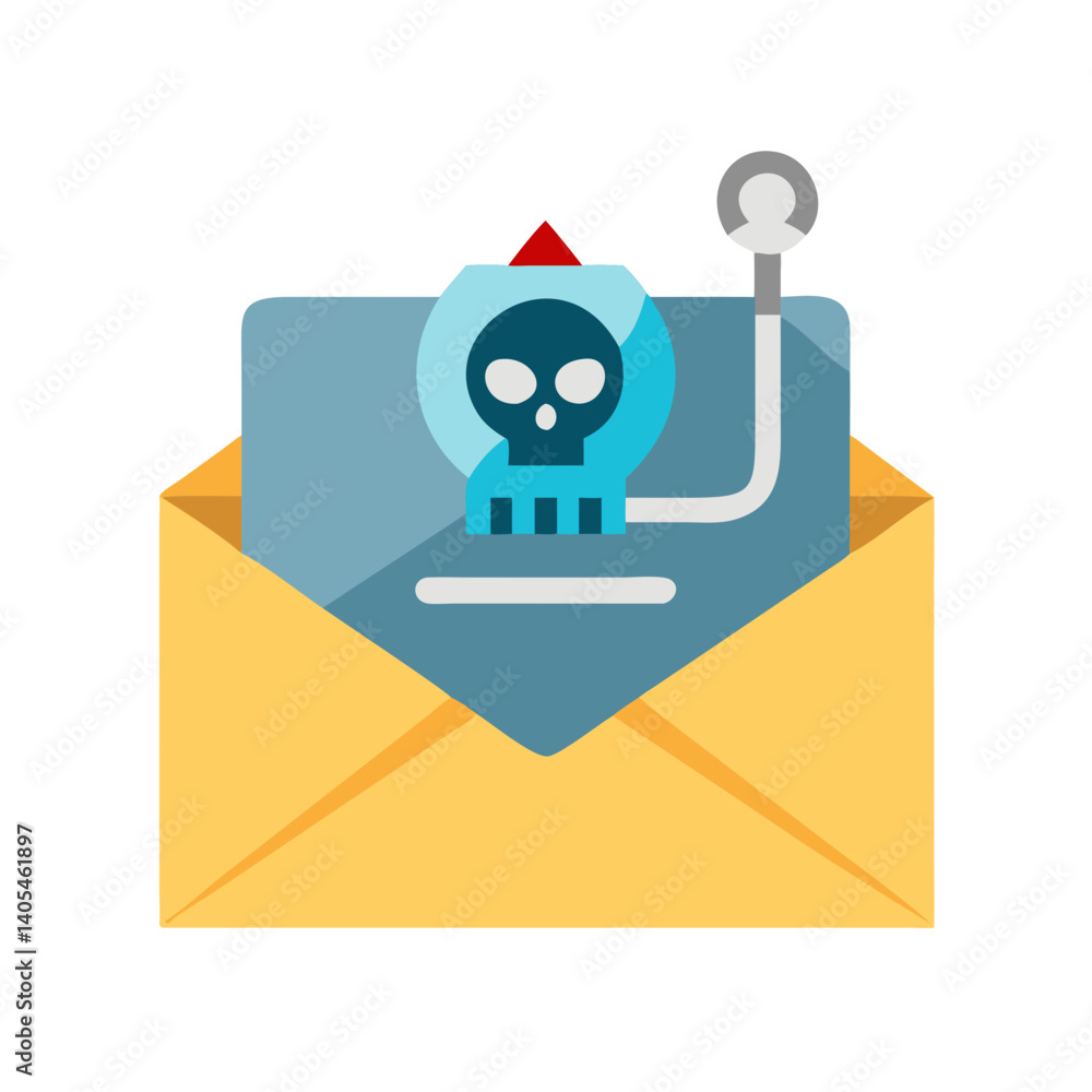 Poster phishing email with skull icon representing malicious message and cyber threat