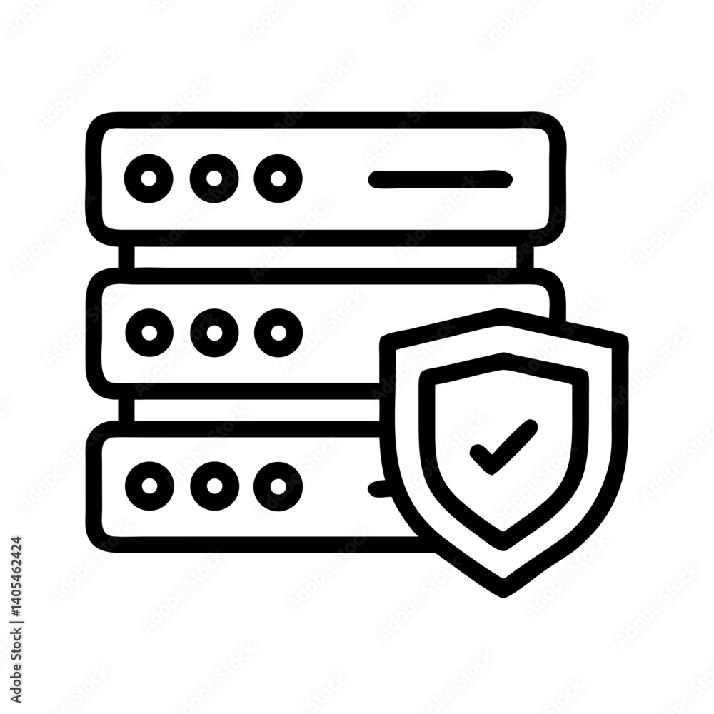 Poster Server Stack with Shield Icon Representing Data Protection and Network Security