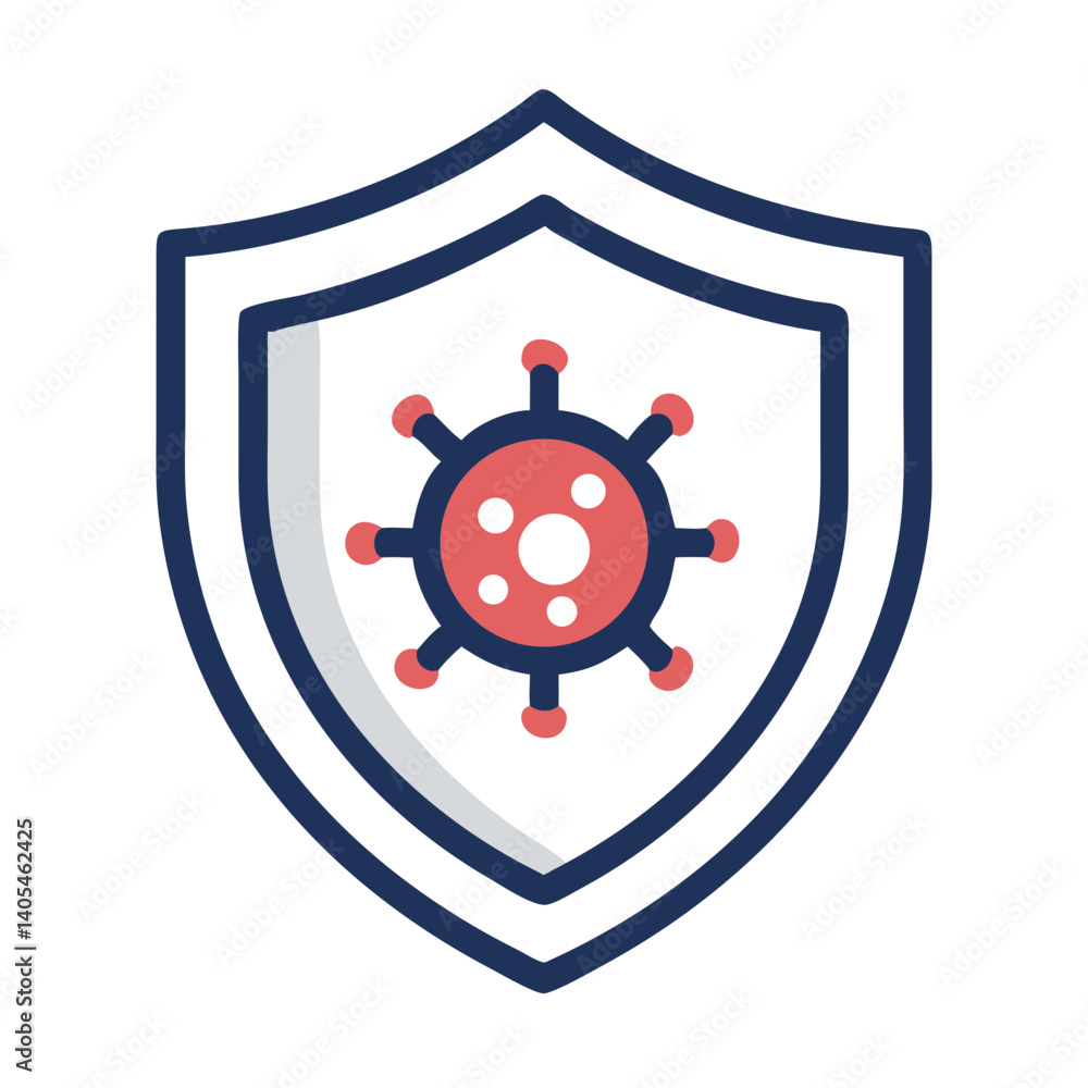 Poster shield with virus symbol icon representing antivirus protection and digital security