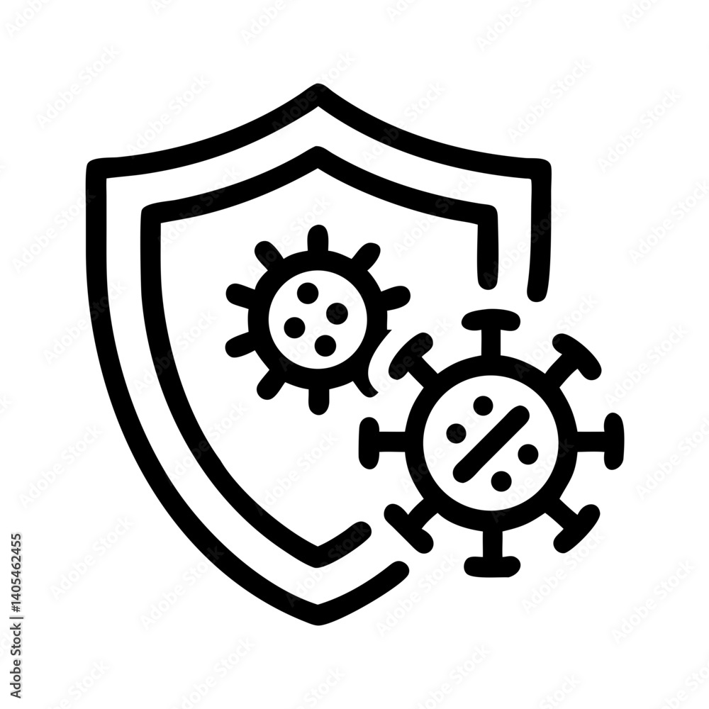 Poster shield with virus symbol icon representing antivirus protection and digital security