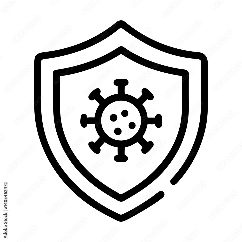 Poster shield with virus symbol icon representing antivirus protection and digital security