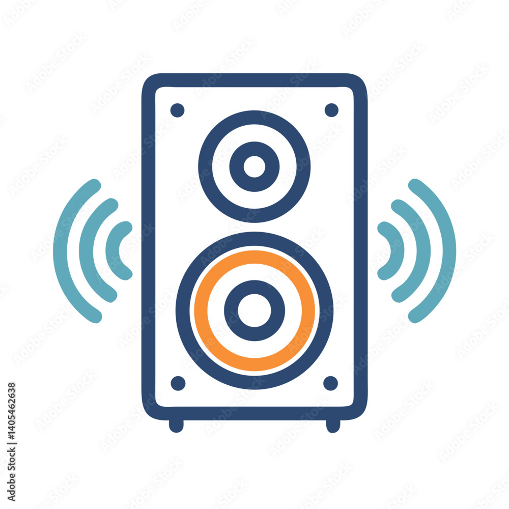 Poster stereo speaker icon representing audio output and surround sound system