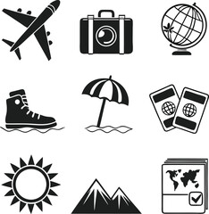 Silhouette Vector Icons of Outdoor Adventure Set