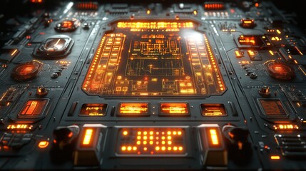 Futuristic Technology Interface: Orange Glow Digital Panel