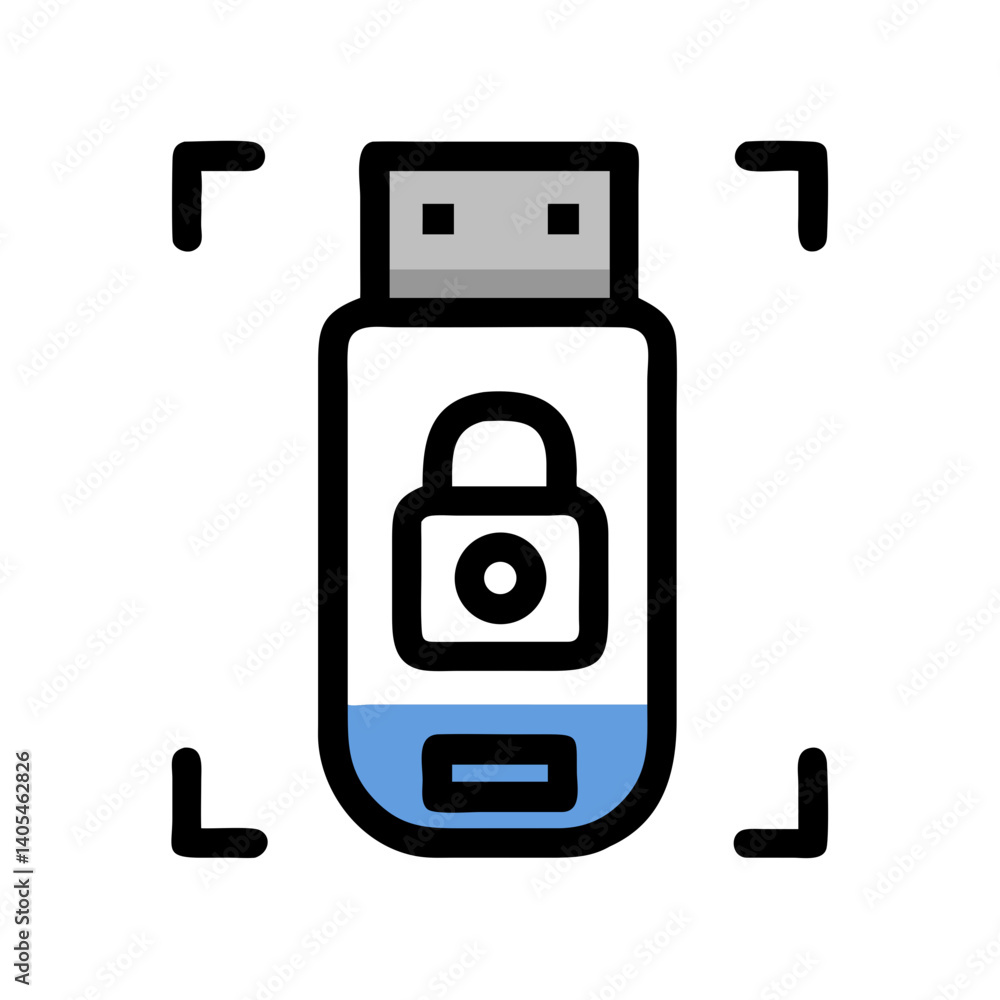 Fototapete USB Device with Scan Frame Icon Representing Data Detection and Device Recognition