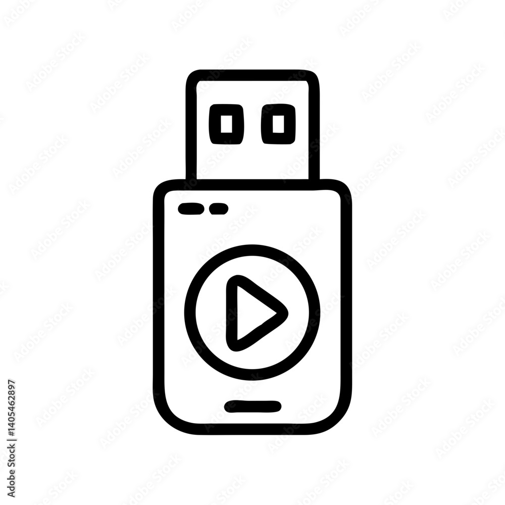 Fototapete usb flash drive with play button icon representing portable media playback and file storage