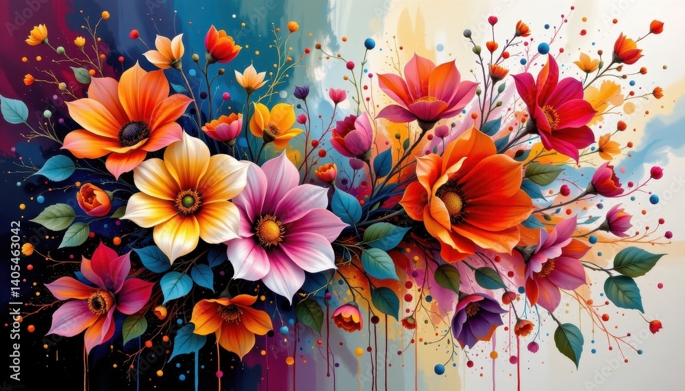 Poster abstract floral explosion create an abstract artwork where flowers appear to burst dramatically from