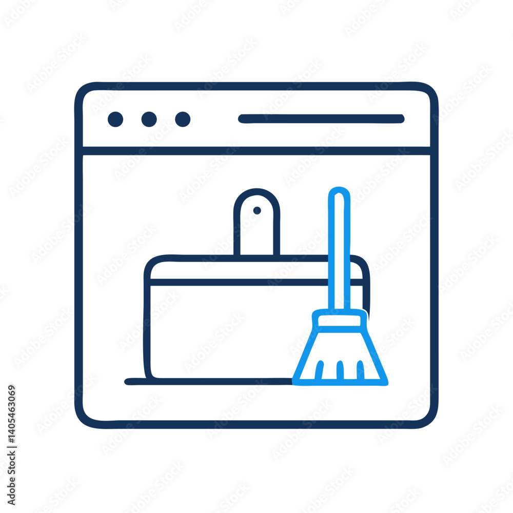 Poster Web Browser with Cleaning Tool Icon Representing Cache Cleanup and Privacy Maintenance