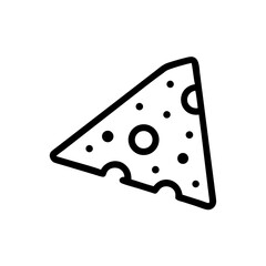 A triangular piece of swiss cheese with holes and rounded edges in a black outline style icon