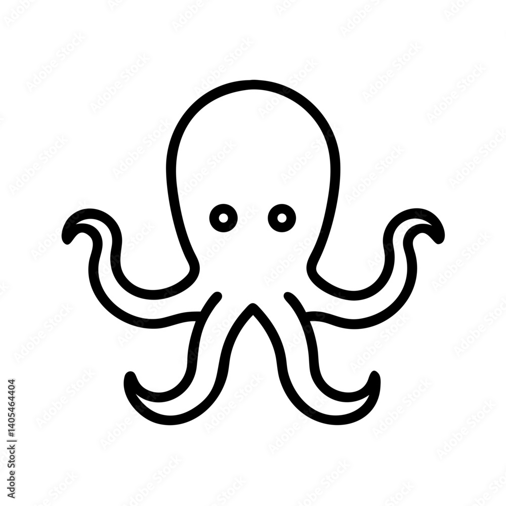 Poster a simple line drawing of an octopus with eight tentacles and two eyes on a white background image