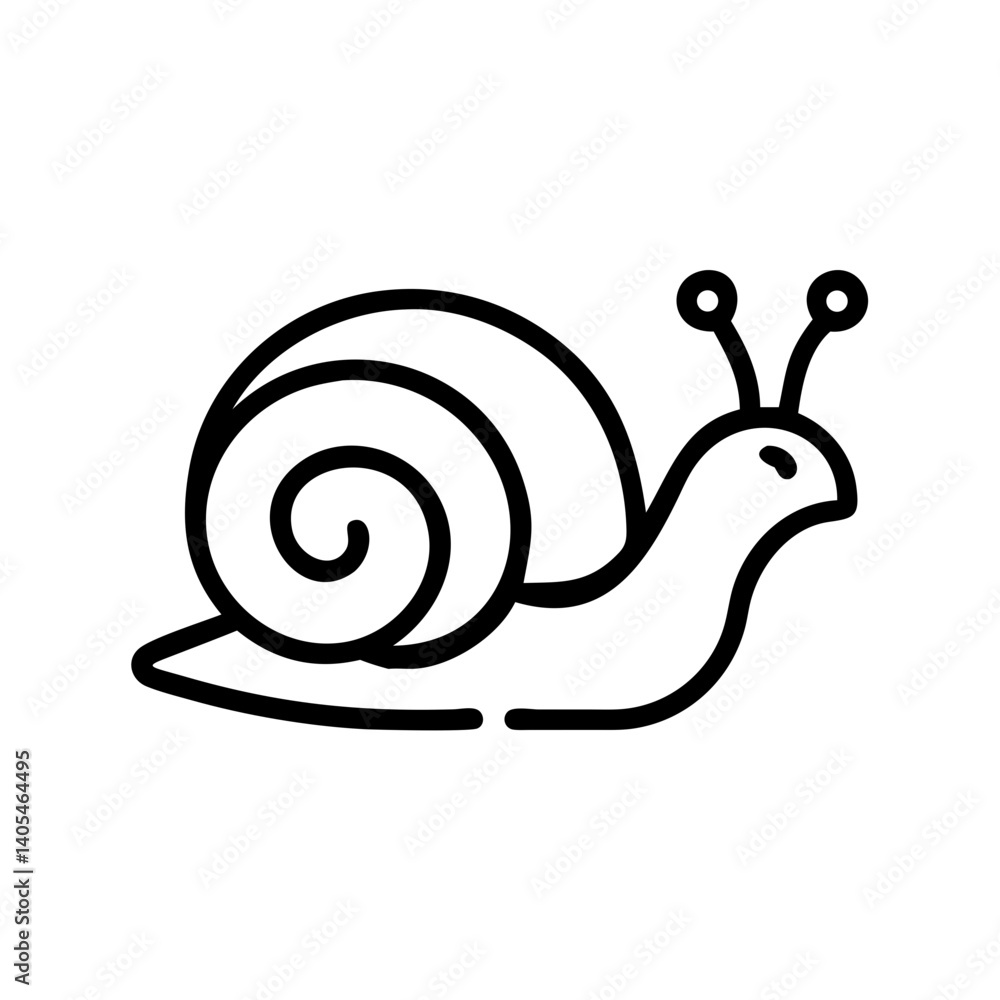 Poster illustration of a snail with a spiral shell and two antennae on a white background design element