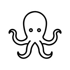 A simple line drawing of an octopus with eight tentacles and two eyes on a white background image