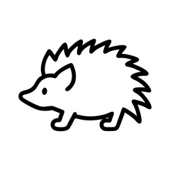 A simple line drawing of a hedgehog facing left with spiky quills and small legs on a white background