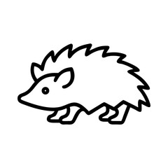 Illustration of a hedgehog with spiky fur in black outline on a white background design vector