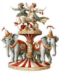 Vintage Victorian-style themes illustration Circus , on a white background, very detailed with vintage colors