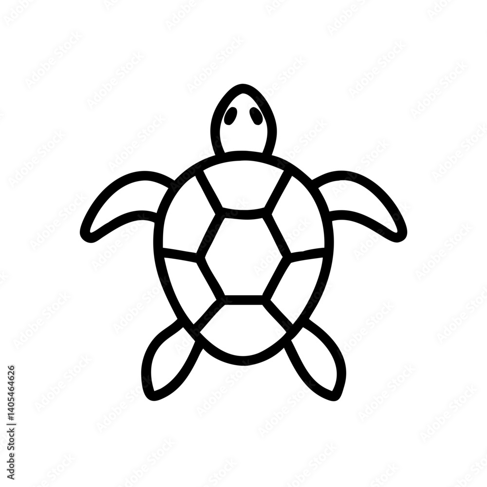 Aufkleber simple line drawing of a turtle with a patterned shell and flippers on a white background design ima