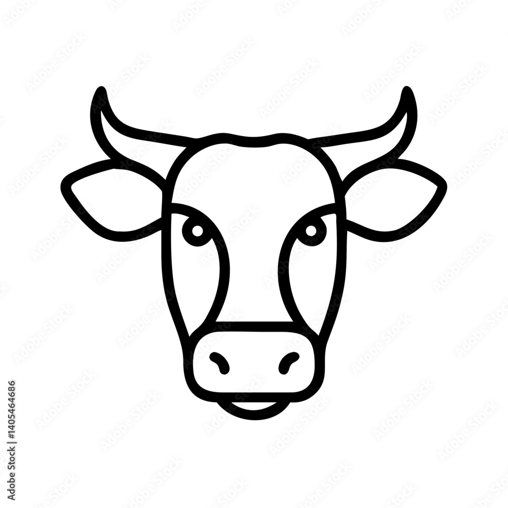 Poster illustration of a cow head with horns and ears in a simple outlined drawing style design format imag