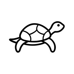 Illustration of a simple cartoon turtle with a segmented shell and a small eye in black outline