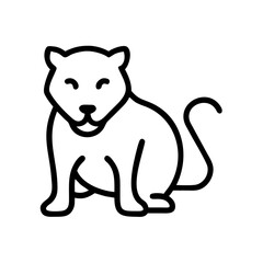 Line drawing of a seated cat with a curled tail and closed eyes in a simple vector illustration style