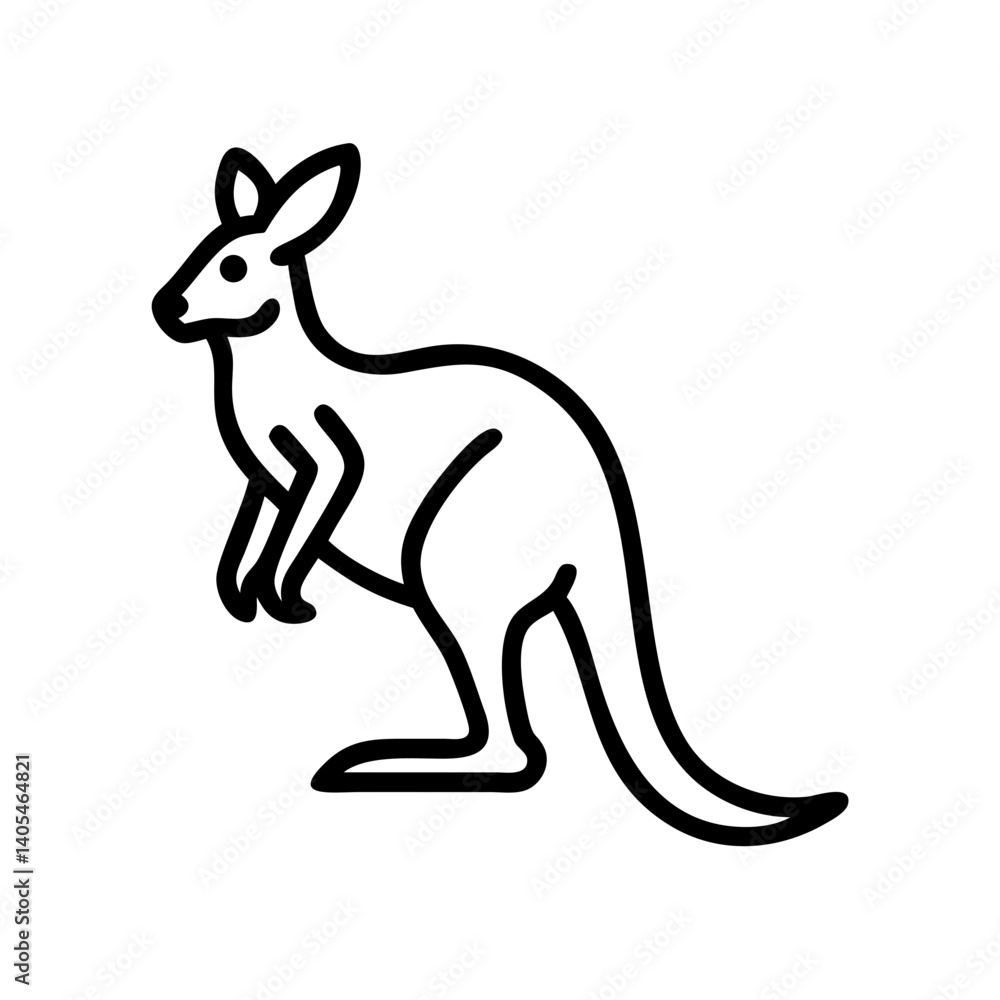 Poster a simple line drawing of a kangaroo standing upright with a long tail and pointed ears shown clearly