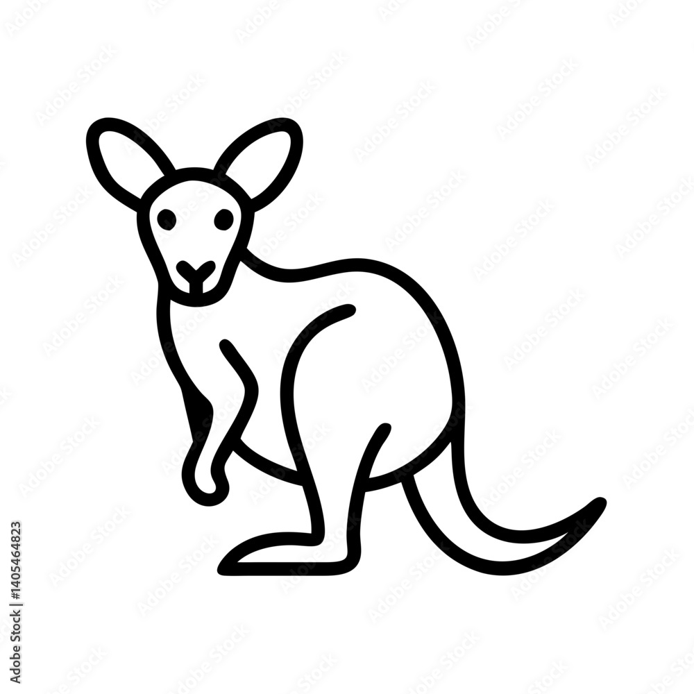 Poster illustration of a kangaroo in black outline standing with its tail and looking forward in a simple s