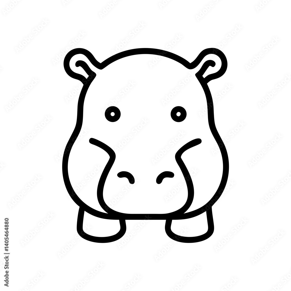 Poster illustration of a hippopotamus head with a simple outline style and a minimalist design approach use