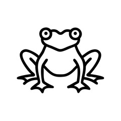 Illustration of a frog with bulging eyes and webbed feet in a simple black outline style design art