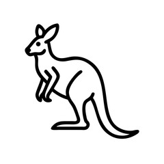 A simple line drawing of a kangaroo standing upright with a long tail and pointed ears shown clearly