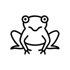 A simple line drawing of a frog with large eyes and a small smile sitting with its legs spread wide
