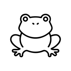 Illustration of a simple frog with outlined features and large eyes sitting upright on a white background