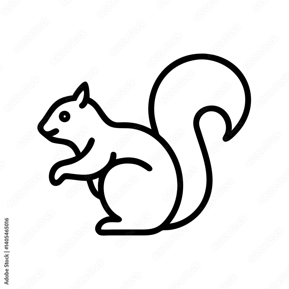 Poster illustration of a squirrel with a bushy tail in a simple outline style and minimalist design aesthet