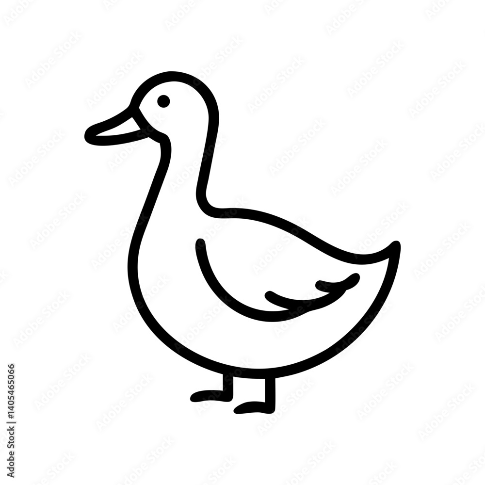 Poster A simple line drawing of a duck standing sideways with a curved neck and small legs on white background