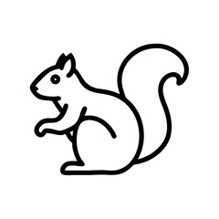A simple outline of a squirrel with a bushy tail standing upright on its hind legs and looking left