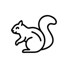 Illustration of a squirrel with a bushy tail and small ears in black outline on a white background